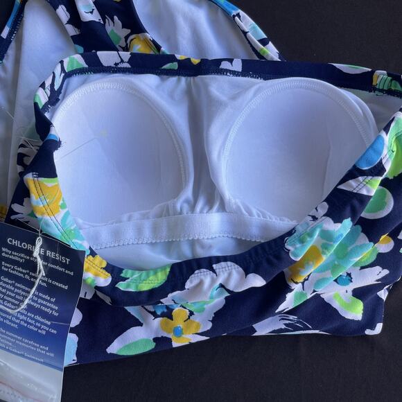Gabar Swimsuit Womens 14 Navy Multi Floral Bandeau Chlorine Resist One Piece NWT - Picture 3 of 11